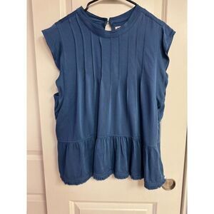 Nanette Lepore Blue Thick Lyocell Boho Top Back Keyhole Detail Flutter Sleeve XL